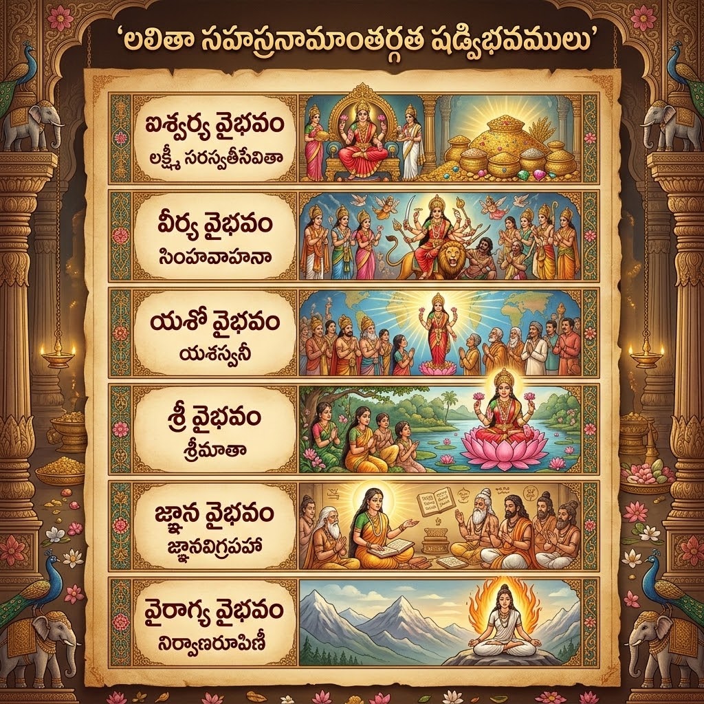 లలితా సహస్రనామాల్లోని ఆరు వైభవాలు